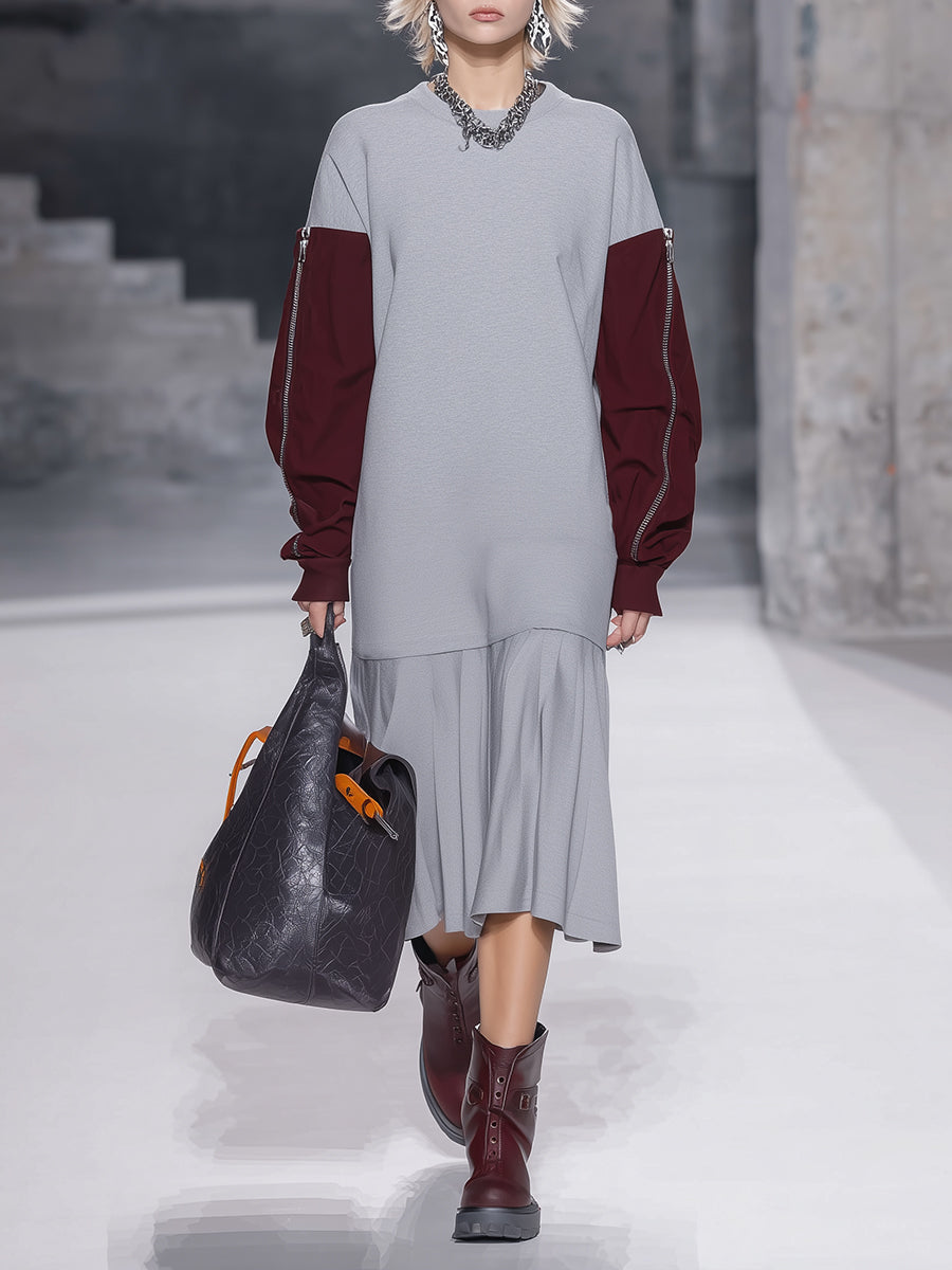Robe Midi Sportive avec Ourlet Plissé et Détails Colorés