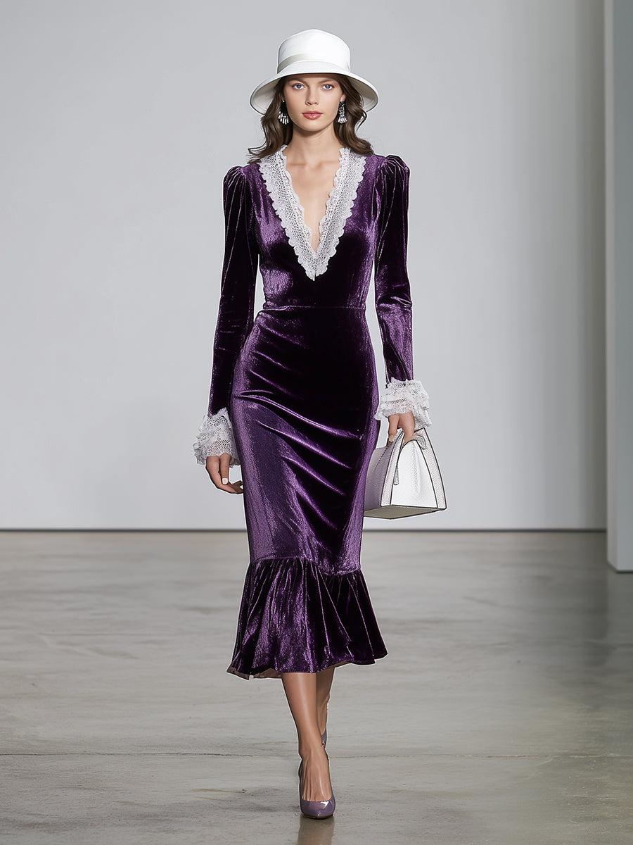 Robe Midi en Dentelle Blanche avec Encolure V Violet" 

Here’s a more captivating option: "Élégante Robe Midi en Dentelle Blanche à Encolure V Violet