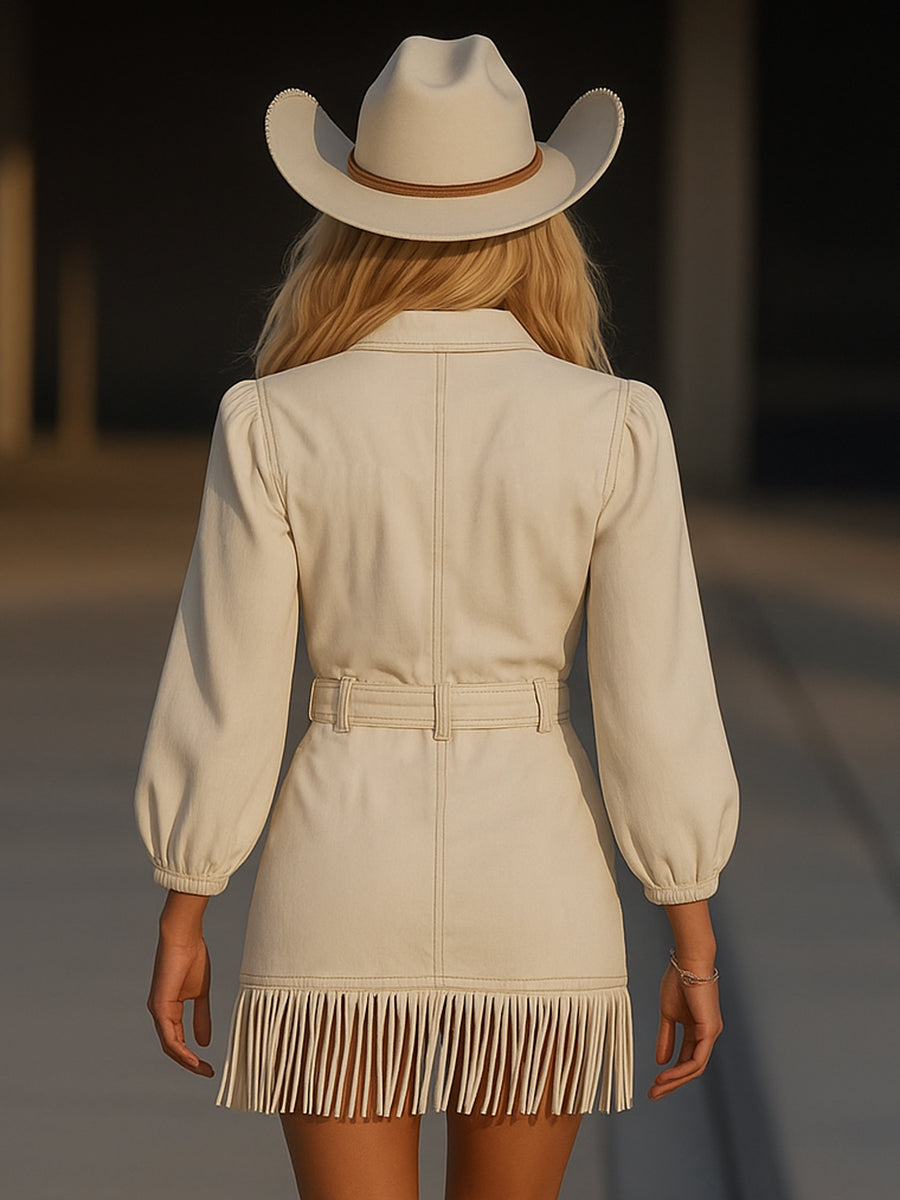 Robe Mini en Denim Premium avec Franges et Découpes - Expédition Rapide en 24 Heures!