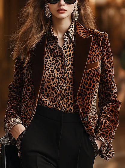 Blazer en Velours Rétro à Imprimé Léopard - Expédition Rapide en 24 Heures !