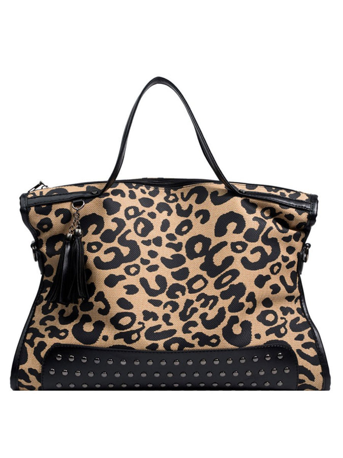 Grand Sac Bandoulière Tendance en Imprimé Léopard avec Rivets VIP