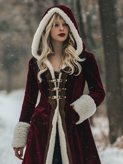 Veste à Capuche Vintage en Velours - Délai d'Expédition de 24 Heures, Style Décontracté avec Poches et Finitions Dorées