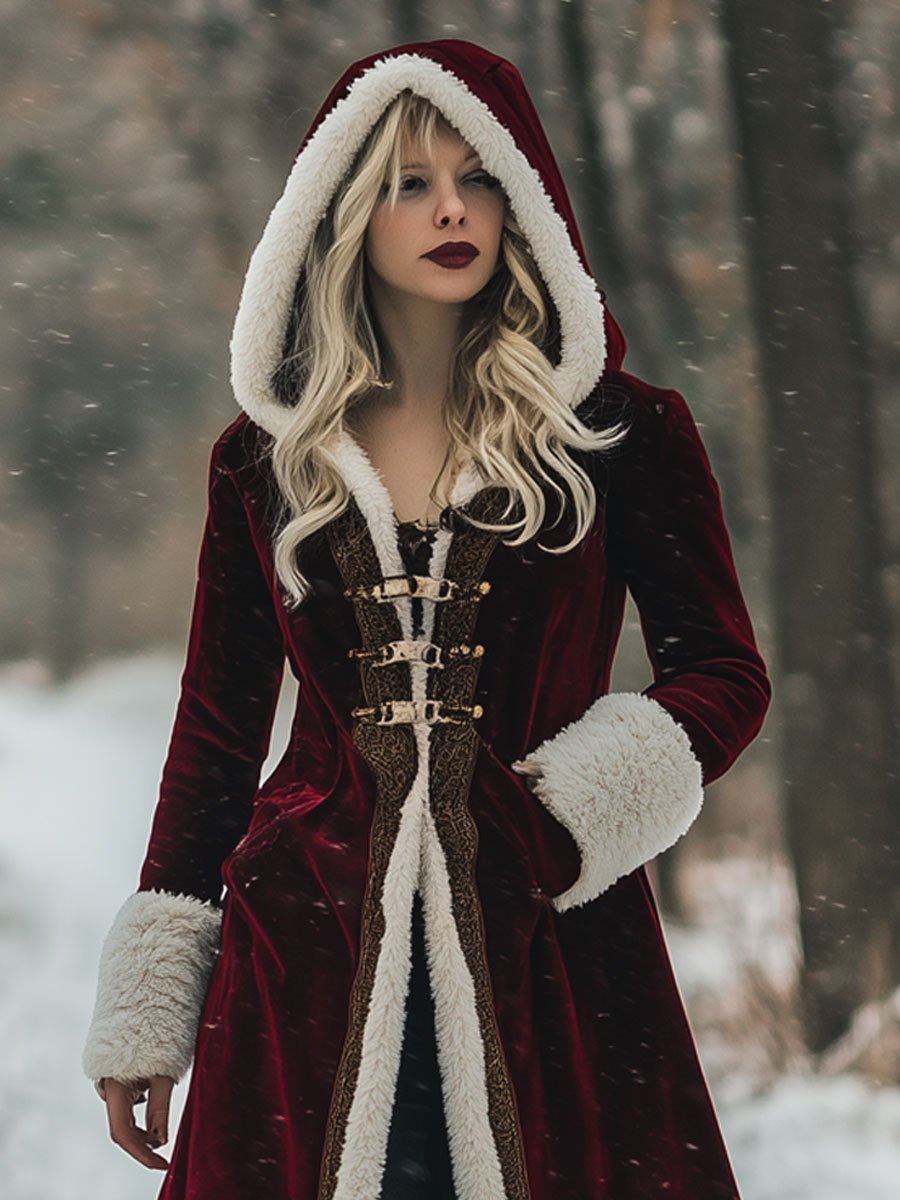 Veste à Capuche Vintage en Velours avec Finitions Dorées et Poches - Expédition 24h