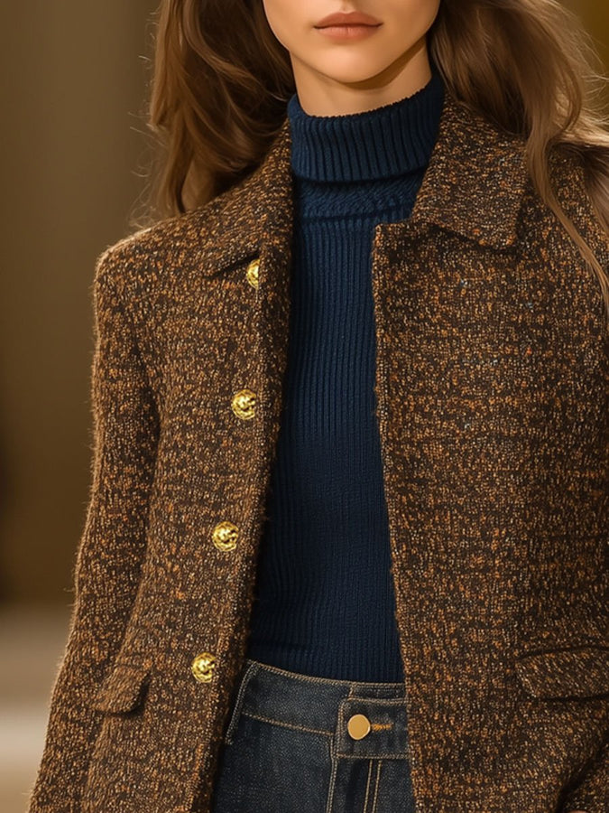 Livraison en 24 heures : Manteau en tweed vintage décontracté avec élégants boutons en métal