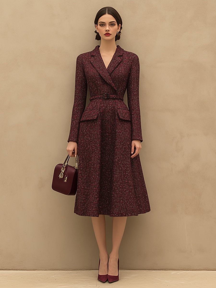 Robe Vintage Élégante en Tweed Rouge Ankola - Expédition Rapide en 24 Heures !