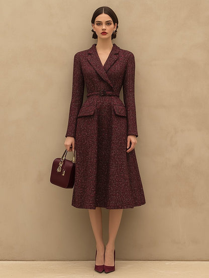 Robe Vintage Élégante en Tweed Rouge Ankola - Expédition Rapide en 24 Heures !
