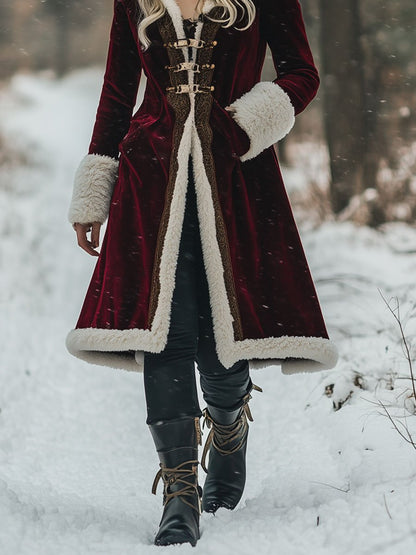 Veste à Capuche Vintage en Velours avec Finitions Dorées et Poches - Expédition 24h