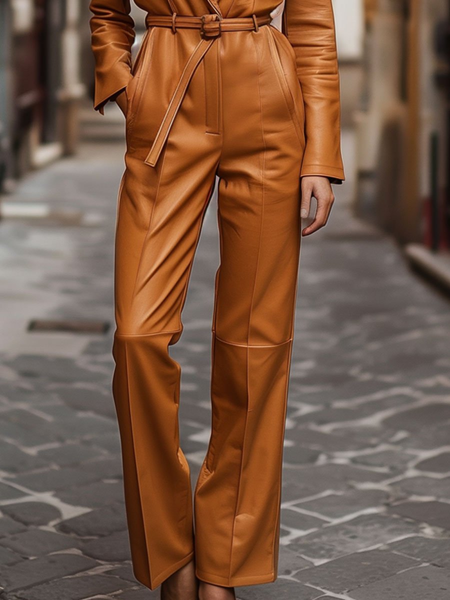 Combinaison Vintage en Cuir à Manches Longues avec Poches - Expédition Rapide en 24 Heures