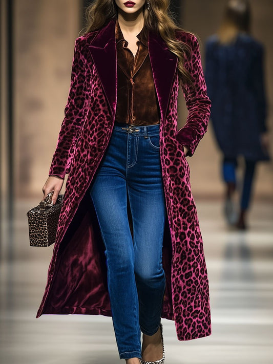 Veste Vintage en Velours à Imprimé Léopard avec Col Colorblock