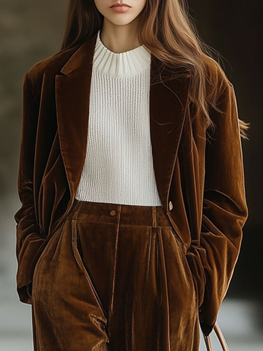 Blazer Vintage en Velours Décontracté avec Poches - Livraison en 24 Heures