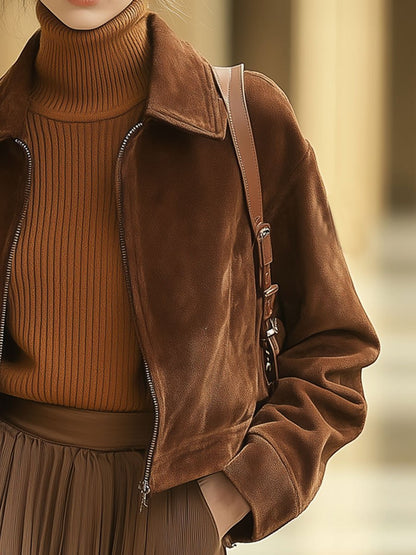 Veste courte en suède uni avec poches zippées - Expédition rapide en 24 heures !