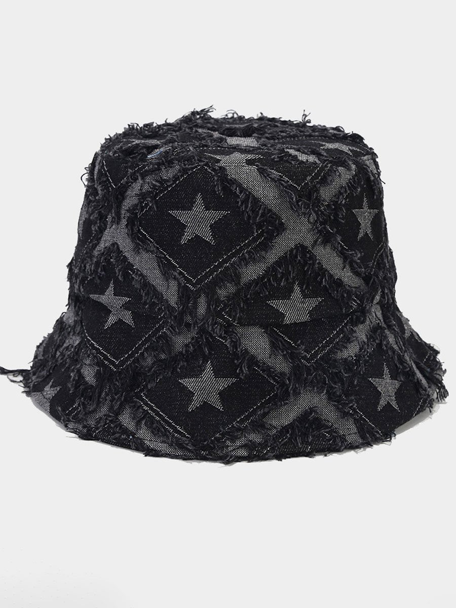 Chapeau de seau en denim brut à cinq pans - Élégance décontractée