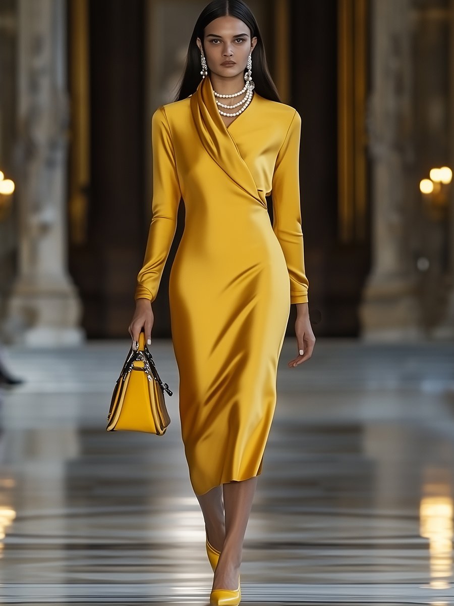 Robe Midi Longue en Satin Doré Vintage - Expédition Rapide en 24 Heures