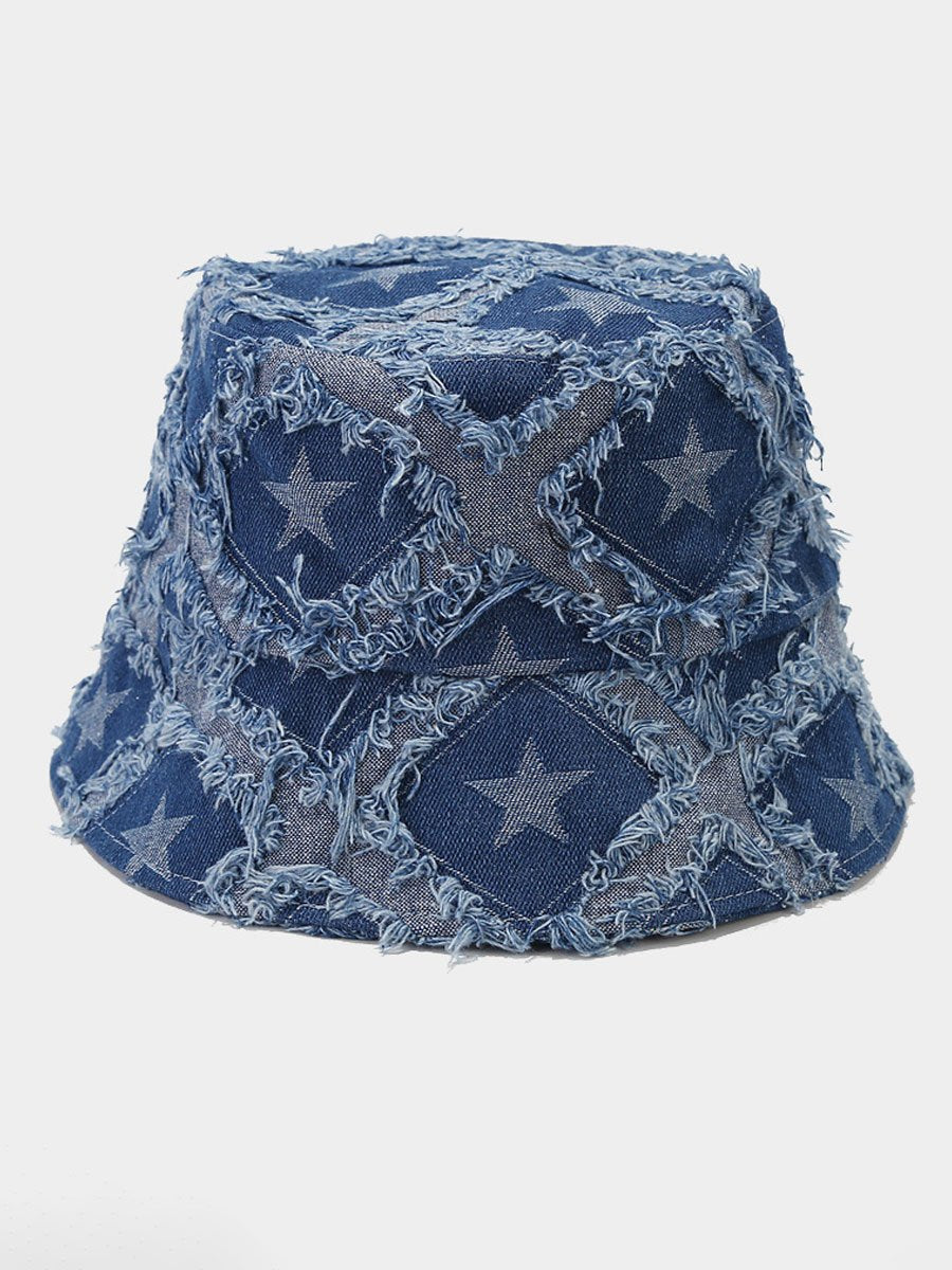 Chapeau de seau en denim brut à cinq pans - Élégance décontractée