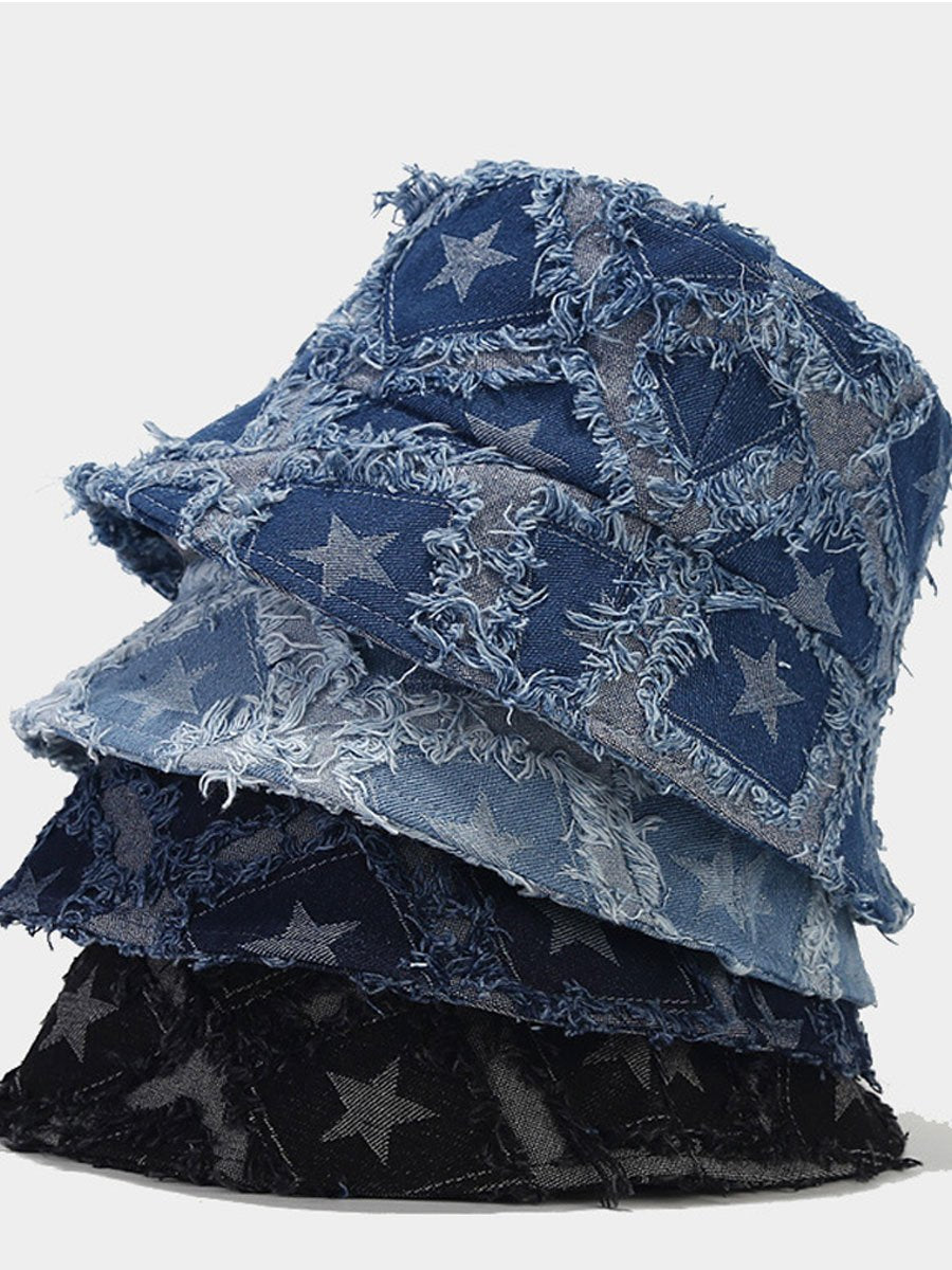 Chapeau de seau en denim brut à cinq pans - Élégance décontractée