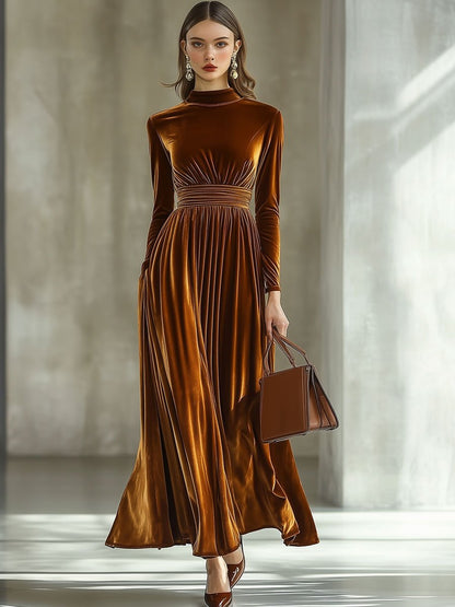 Robe Maxi Élégante à Manches Longues et Col Montant - Expédition en 24 Heures !