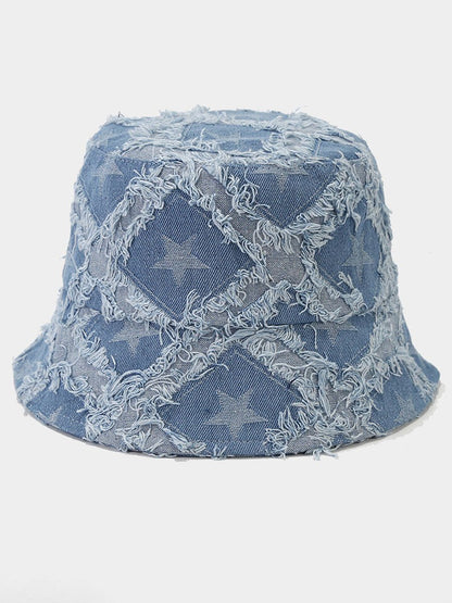 Chapeau de seau en denim brut à cinq pans - Élégance décontractée