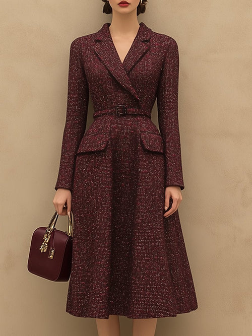 Robe Vintage Élégante en Tweed Rouge Ankola - Expédition Rapide en 24 Heures !