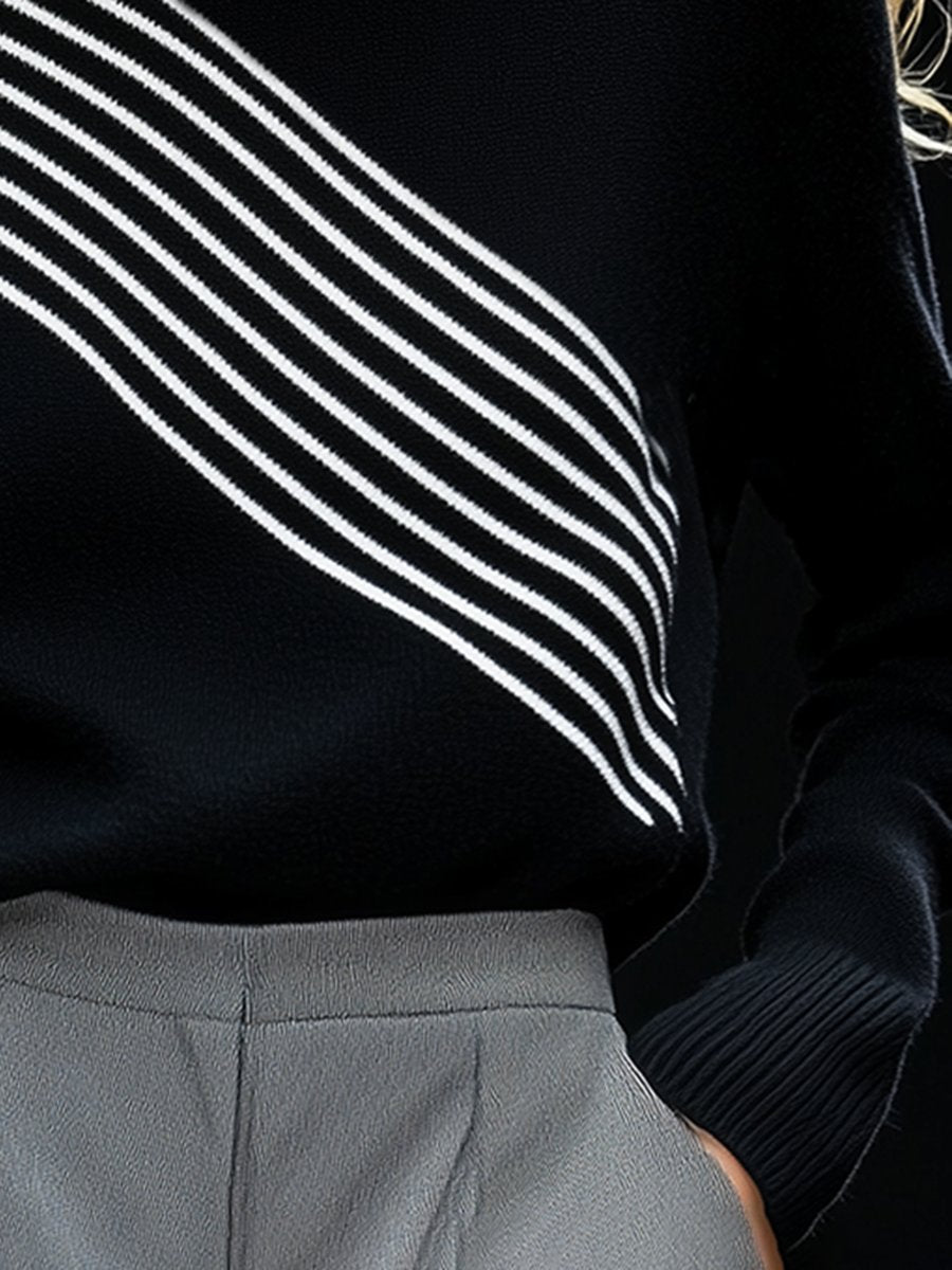 Pull Tricoté Noir et Blanc à Rayures - Livraison Rapide en 24 Heures, Élégance Haut de Gamme