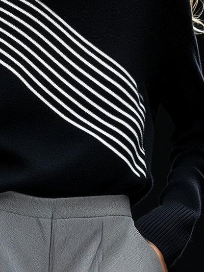 Pull Tricoté Noir et Blanc à Rayures - Livraison Rapide en 24 Heures, Élégance Haut de Gamme