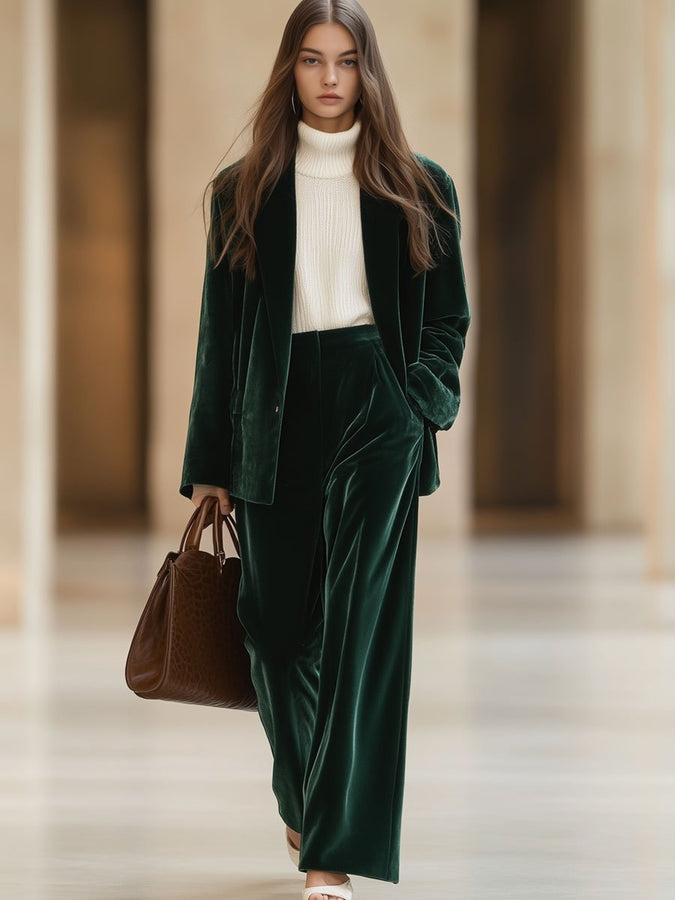 Veste Blazer Vintage en Velours Ample avec Poches - Expédition Rapide sous 24 Heures