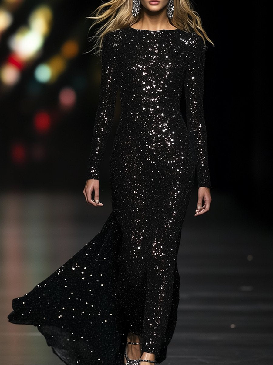Robe Maxi Slim en Sequins Luxueux - Expédition Rapide sous 24 Heures