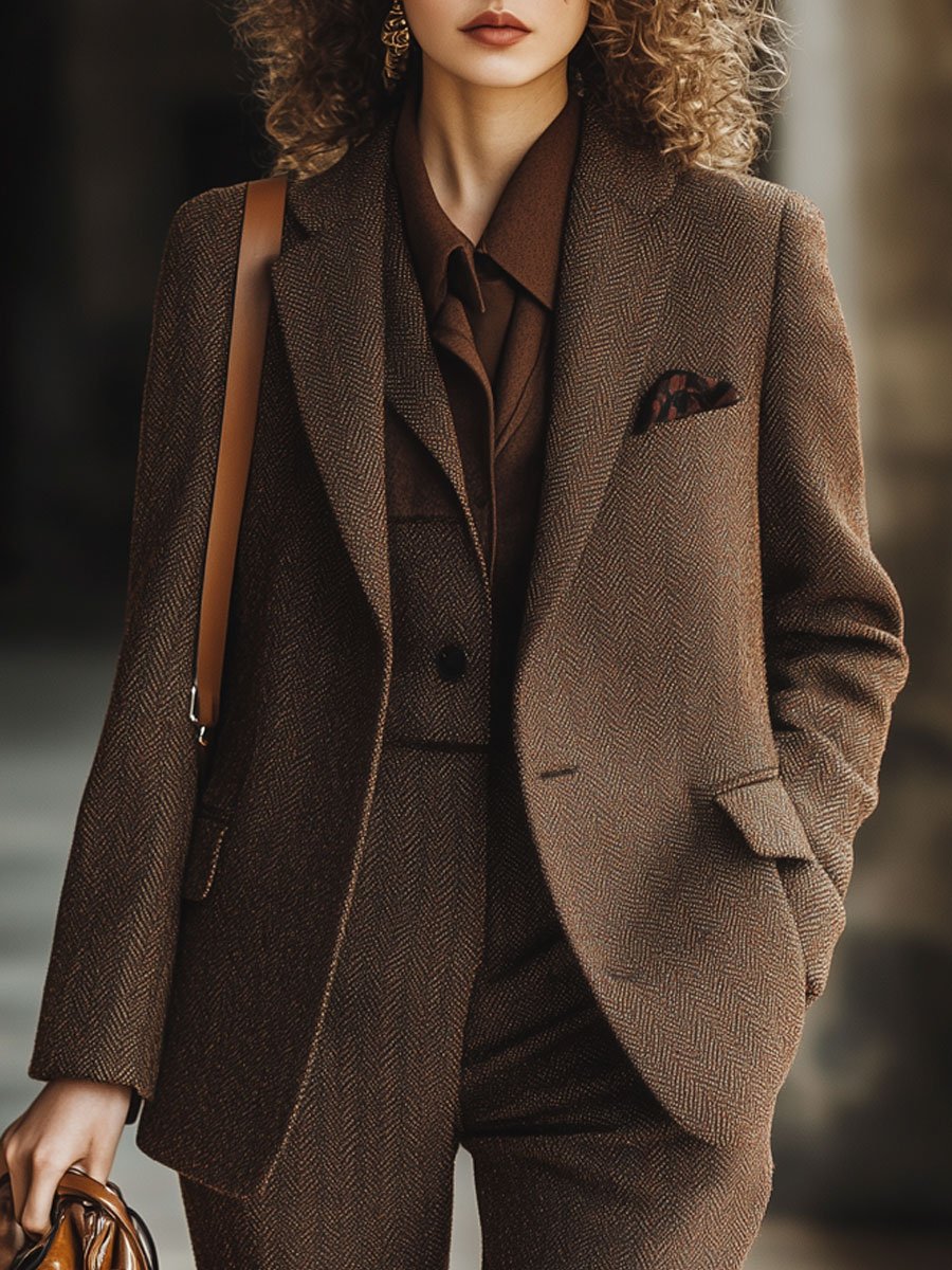 Blazer en laine décontracté à chevrons avec poches – Expédition rapide sous 24 heures