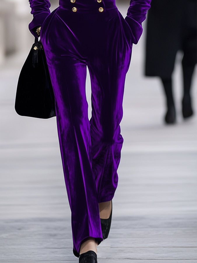 Expédition Rapide en 24 Heures : Élégante Combinaison Rétro en Velours Violet de Luxe