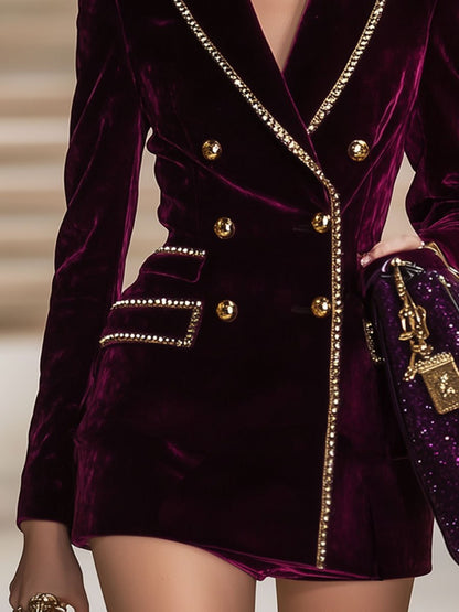 Robe Mini Vintage en Velours Bourgogne avec Détails Dorés - Expédition Rapide sous 24 Heures