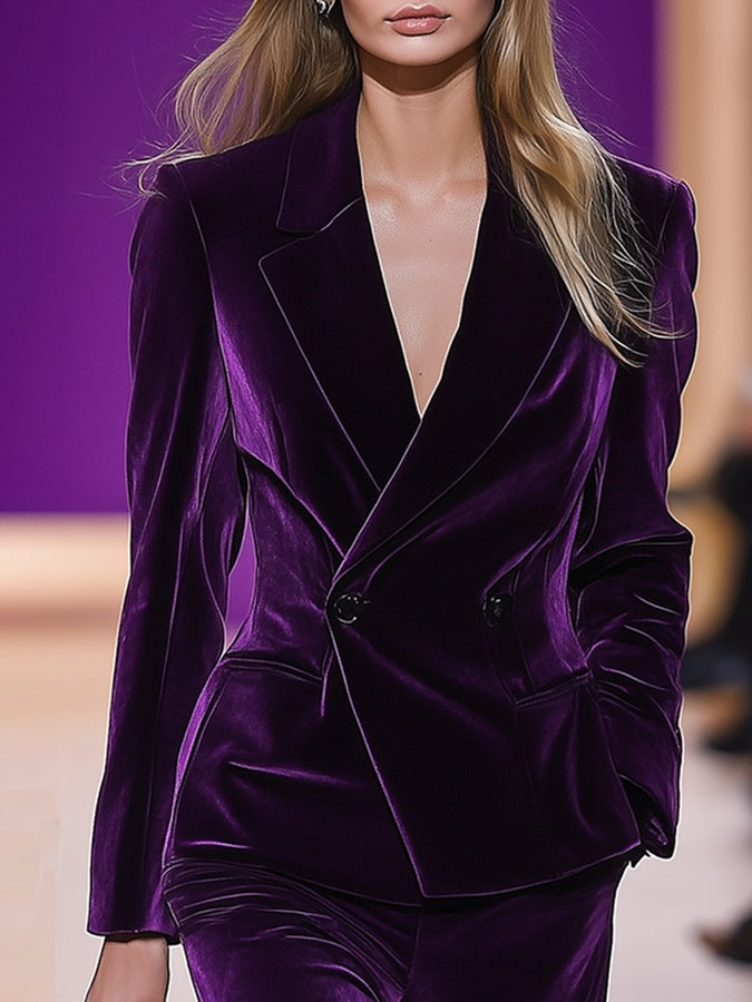 Costume en Velours Violet Rétro de Luxe - Expédition en 24 Heures