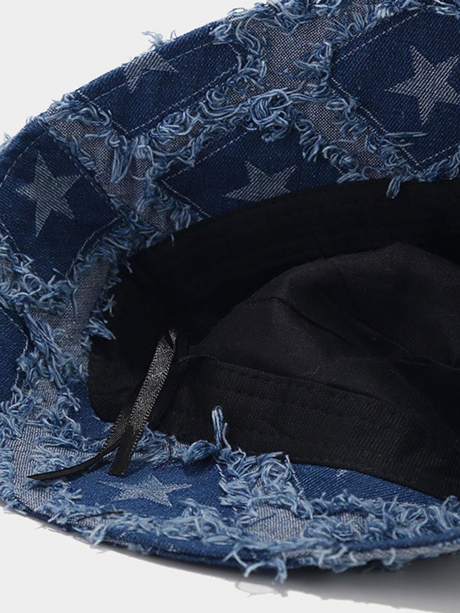 Chapeau de seau en denim brut à cinq pans - Élégance décontractée