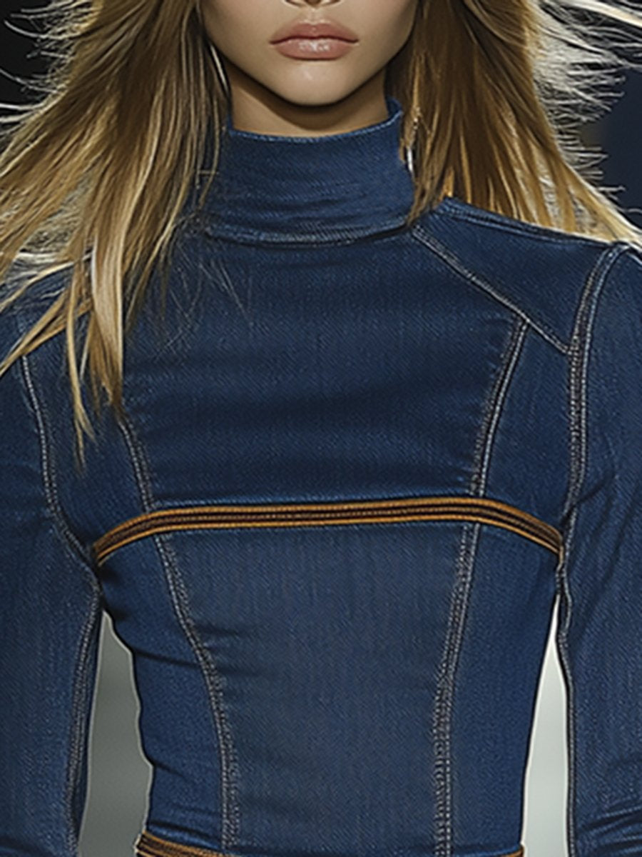 Robe Mini en Denim Bleu : Élégance Rétro Artistique