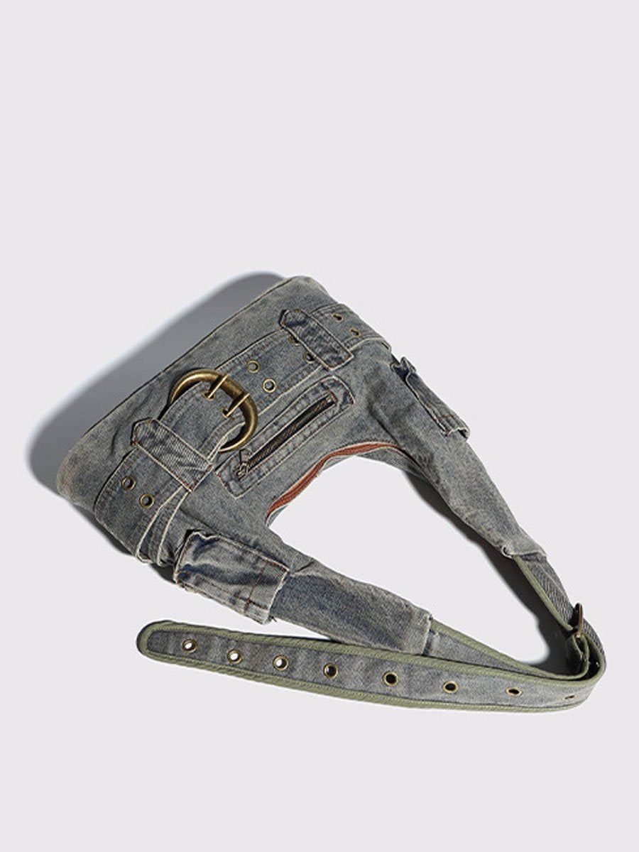 Vintage Washed Denim Crossbody Bag