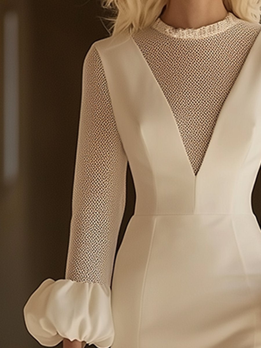 Robe Midi Classique Élégante à Manches Bouffantes - Expédition Rapide en 24 Heures