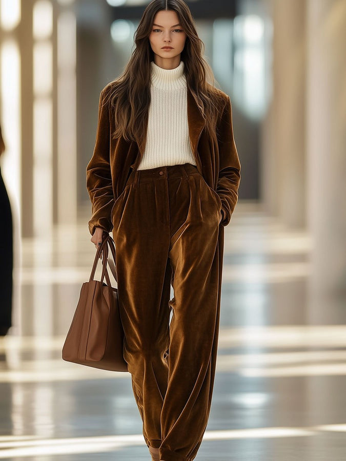 Veste Blazer Vintage en Velours avec Poches - Expédition Rapide sous 24 Heures