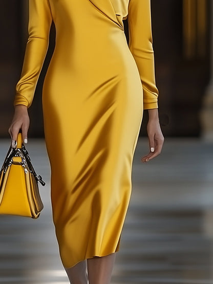 Robe Midi Longue en Satin Doré Vintage - Expédition Rapide en 24 Heures