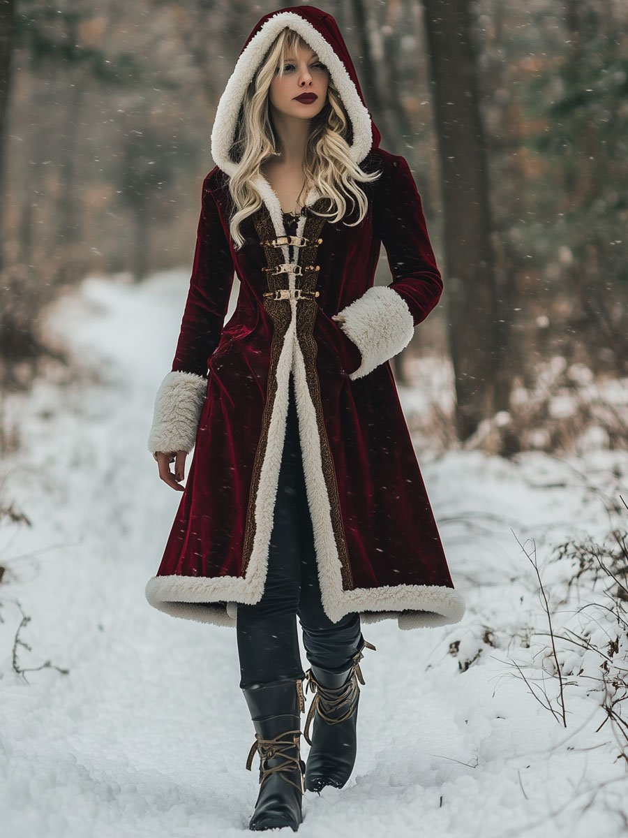 Veste à Capuche Vintage en Velours avec Finitions Dorées et Poches - Expédition 24h