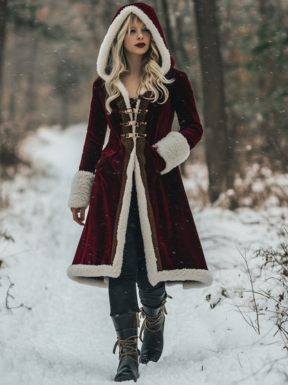 Veste à Capuche Vintage en Velours avec Finitions Dorées et Poches - Expédition 24h