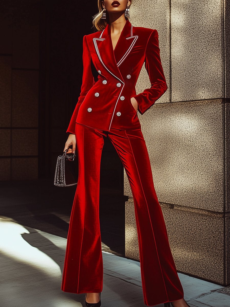 Costume en Velours Rouge Luxe avec Finitions Argentées - Expédition en 24 Heures