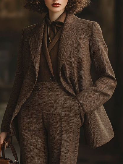 Blazer en laine décontracté à chevrons avec poches – Expédition rapide sous 24 heures