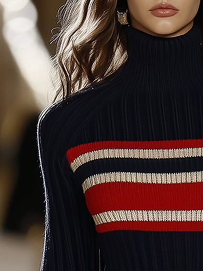 Robe Élégante à Rayures Rouge et Blanche avec Col Haut - Expédition en 24 Heures !