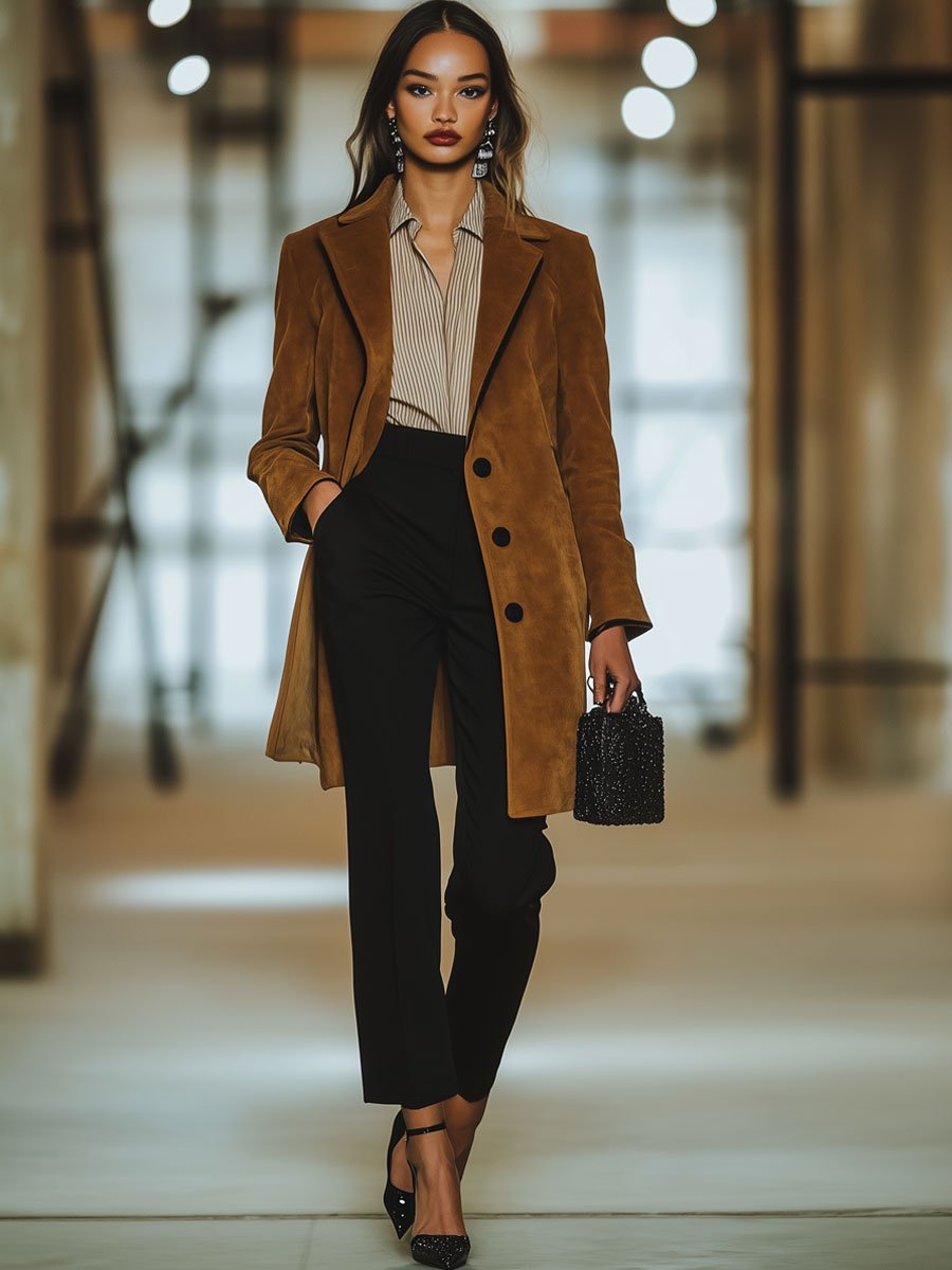 Veste Décontractée en Daim Vintage avec Col Revers - Expédition Rapide en 24 Heures