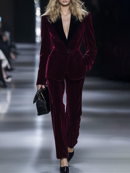 Costume Velours Bourgogne Rétro Luxe – Livraison en 24 Heures
