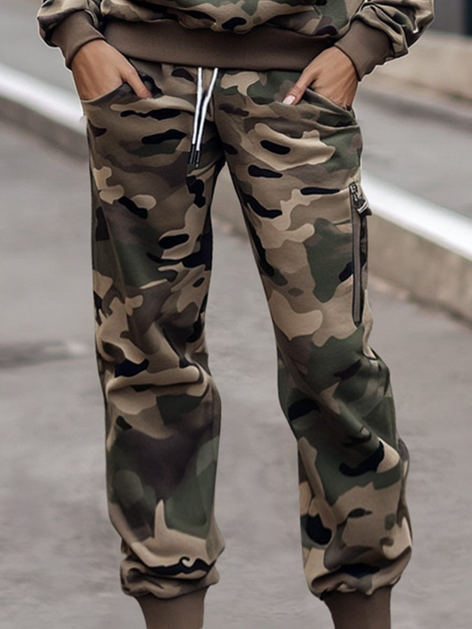Ensemble Deux Pièces : Sweat à Capuche Rétro Camouflage avec Poches – Expédition Sous 24 Heures !