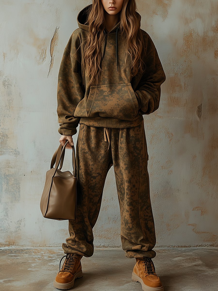 Ensemble Deux Pièces : Sweat à Capuche Camouflage Rétro et Leggings - Expédition Rapide en 24 Heures
