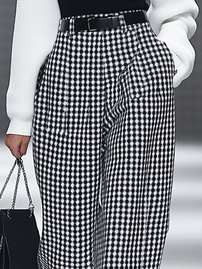 【Expédition en 24h】Pantalon Droit à Poches Vichy Rétro