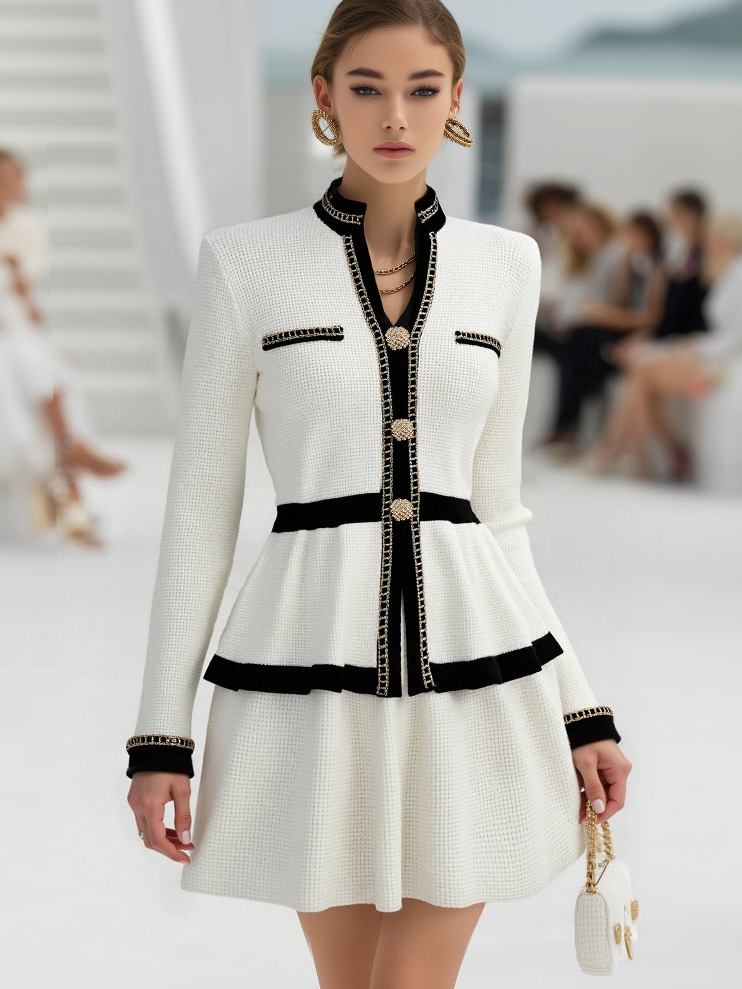 Ensemble Urbain Chic : Haut à Manches Longues et Jupe Plissée - Expédition en 24 Heures